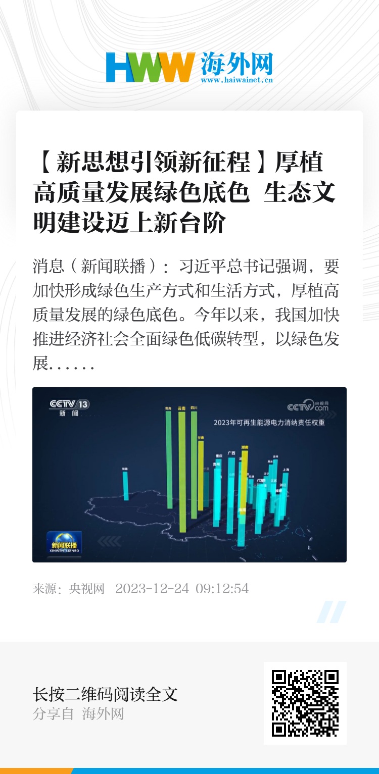 【新思想引领新征程】厚植高质量发展绿色底色 生态文明建设迈上新台阶 新时代 海外网 7129