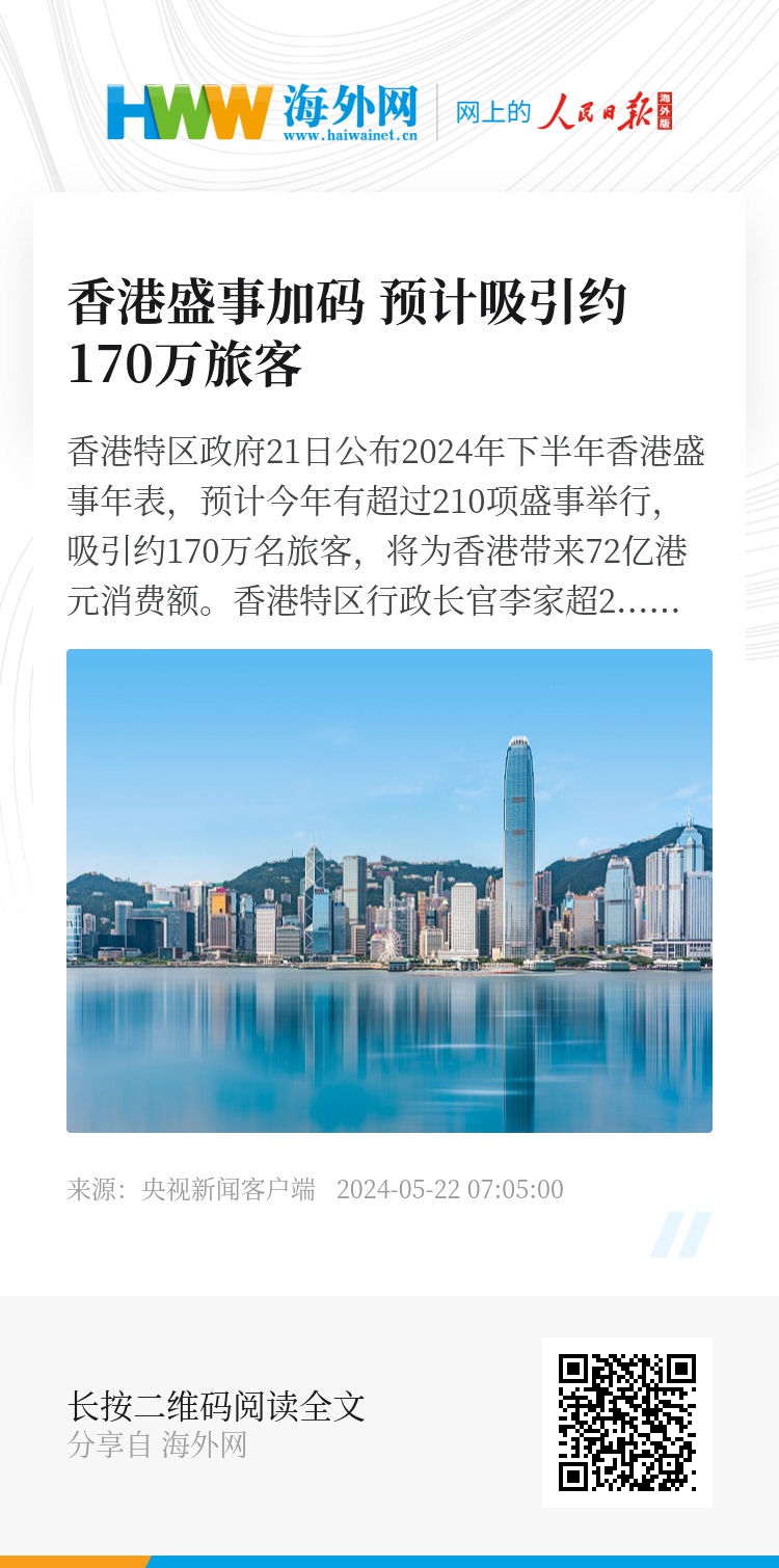 香港盛事加码 预计吸引约170万旅客