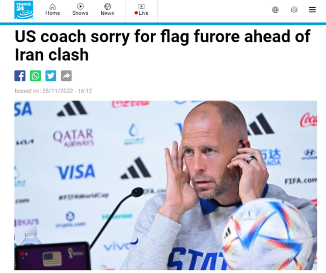 “美国男足”使用错误伊朗国旗后，主教练道歉，同时称“球队未参与”