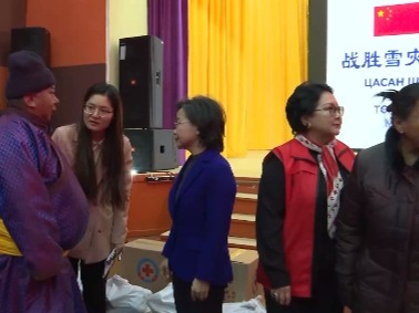 蒙古国遭遇冰雪灾害 中国赈灾物资送至灾民手中