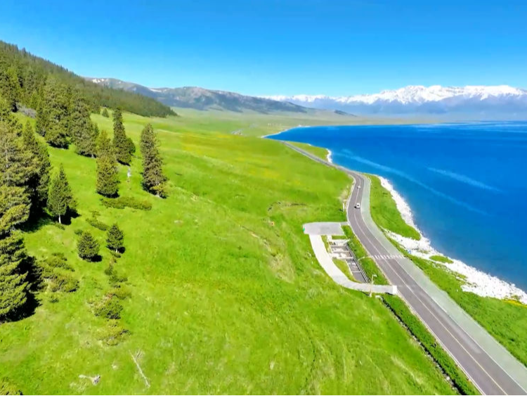 从4700米冲向一片碧蓝 新疆赛里木湖高空跳伞引游人