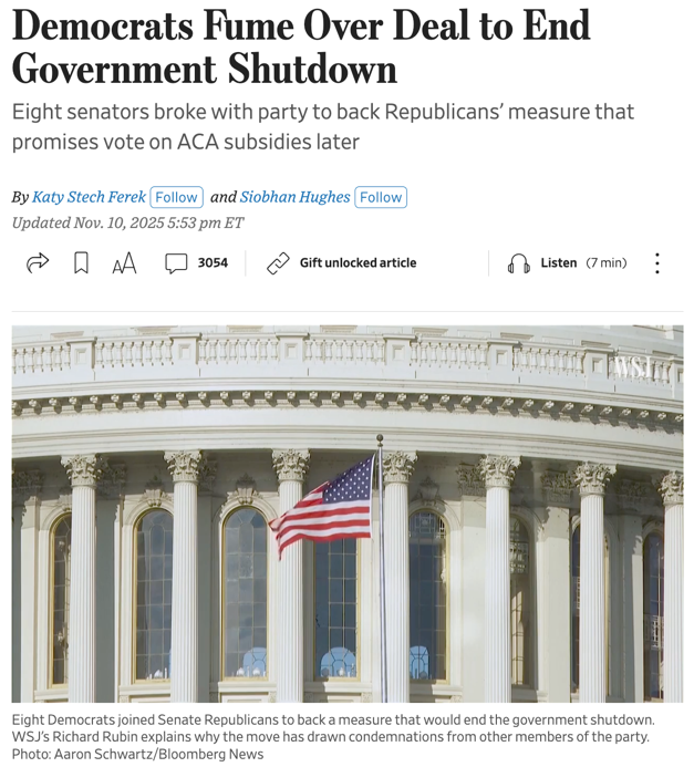 △据《华尔街日报》报道，不少民主党人对参院此版临时拨款法案感到愤怒