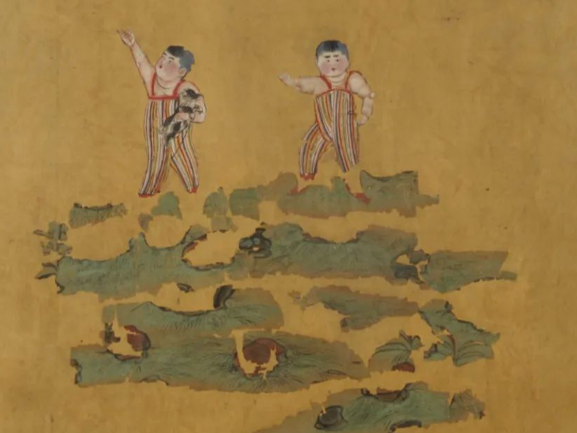 何以中国丨背带裤、卷毛狗……吐鲁番出土的这幅童趣图看点十足