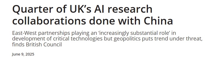 全球媒体聚焦 |“英国近四分之一人工智能研究合作是与中国合作的”