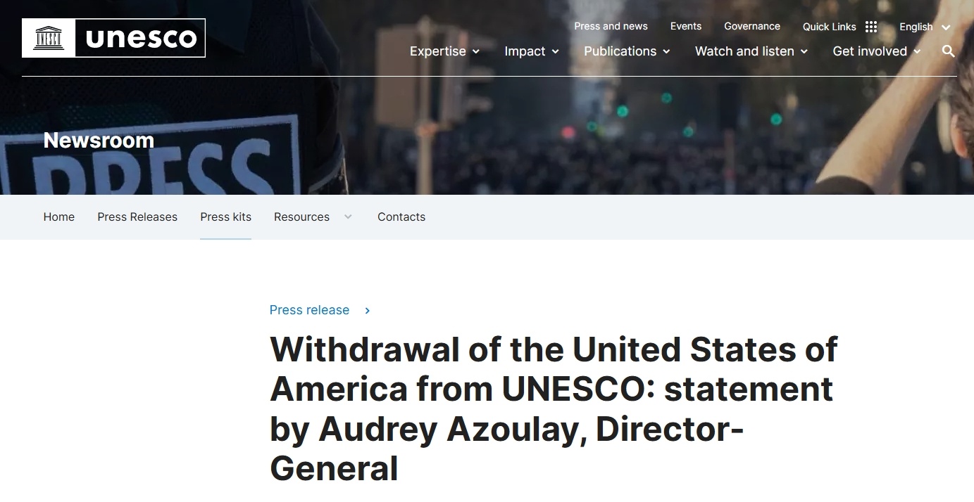 △联合国教科文组织总干事阿祖莱发表声明，回应美国“退群”决定。