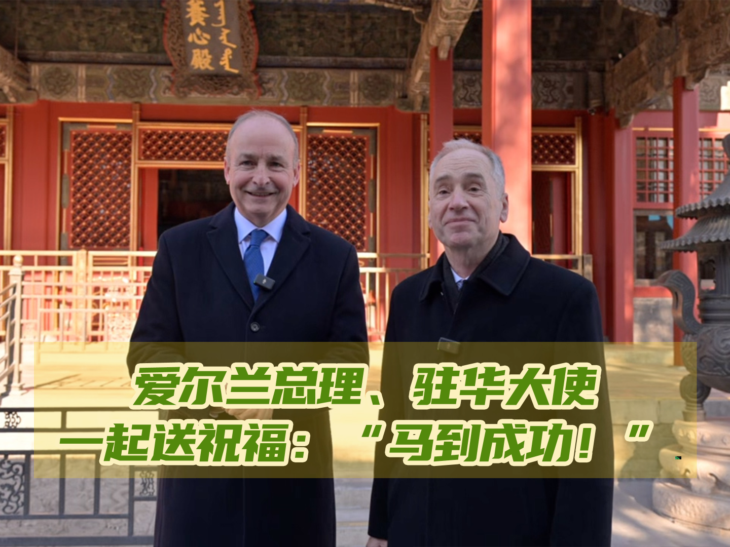 爱尔兰总理、驻华大使一起送祝福：“马到成功！”