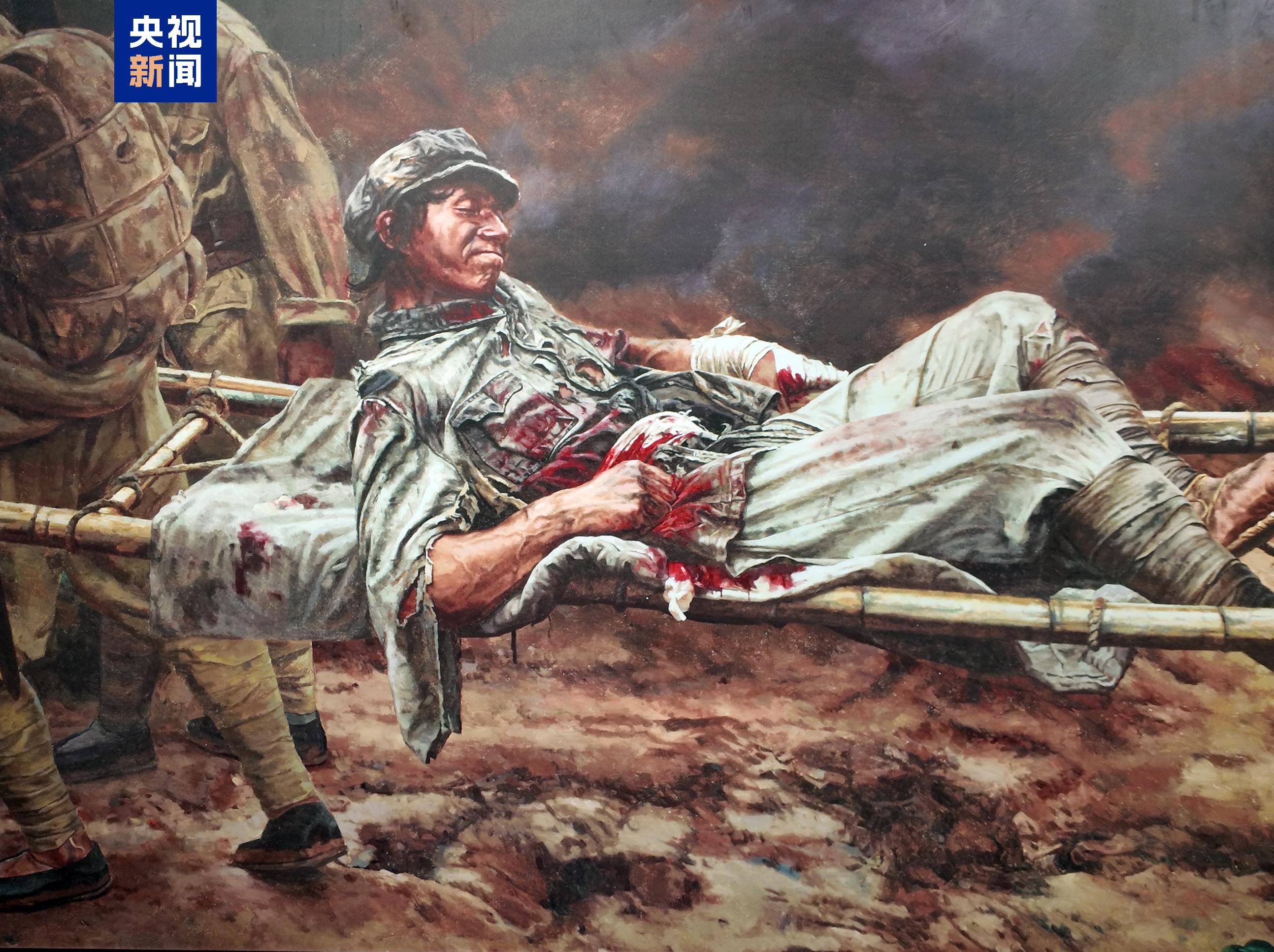 全州红军长征湘江战役纪念馆展出的关于陈树湘的油画